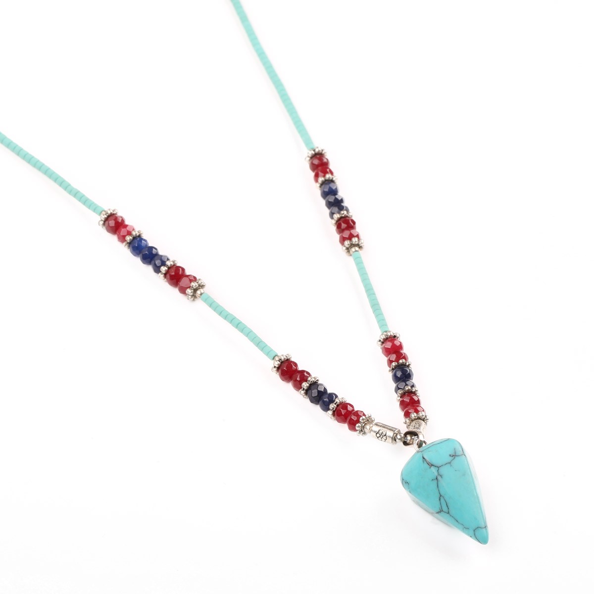 Turquoise & Agate Stone Necklace | Drop Station Pendant 2