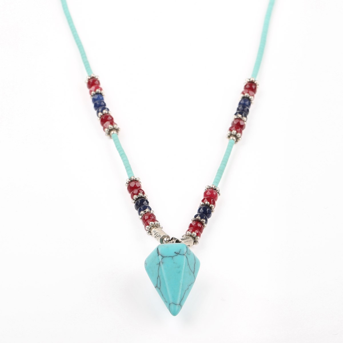 Turquoise & Agate Stone Necklace | Drop Station Pendant 3