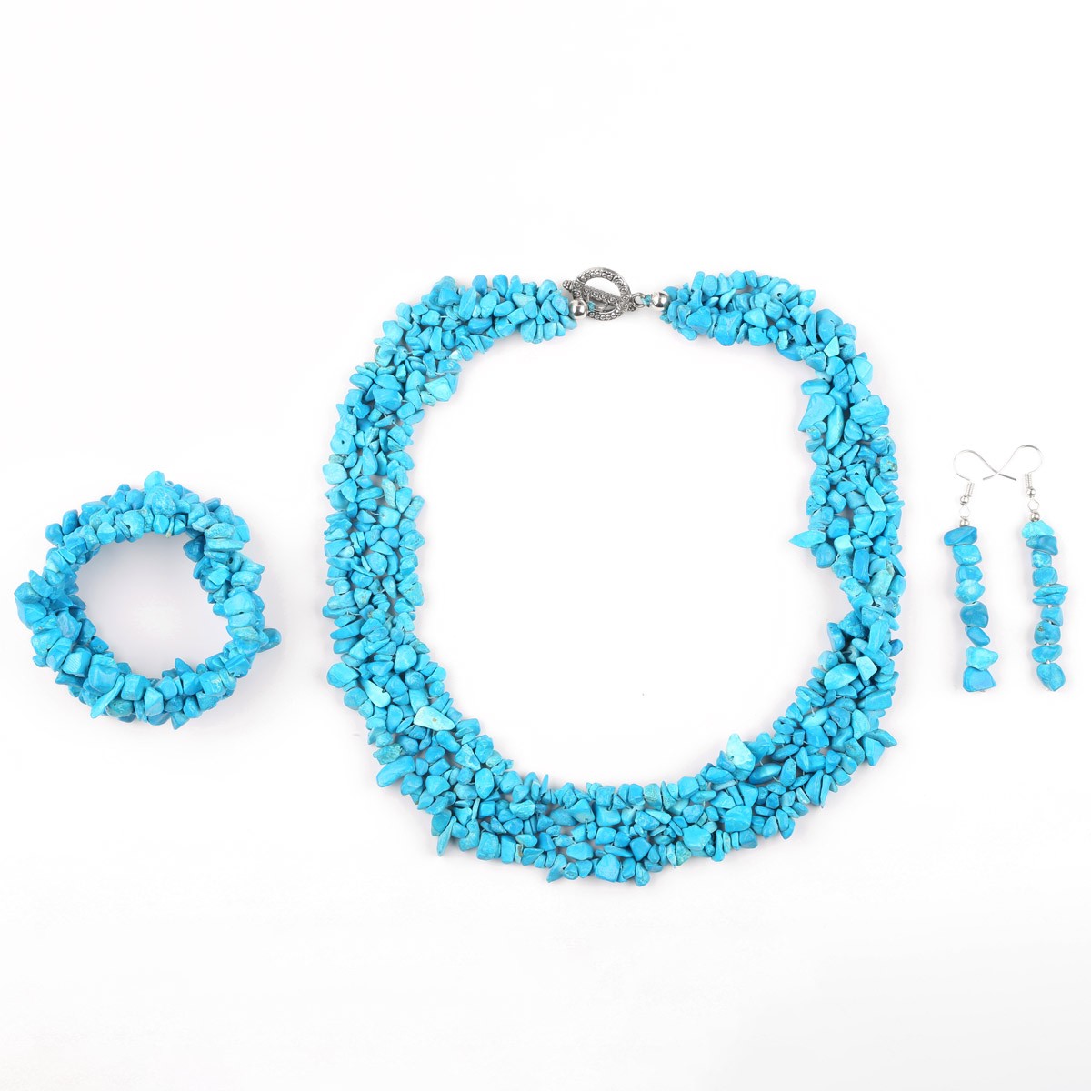 Blue Turquoise Set | Braided Choker With Hook Earrings and Bracelet 1
