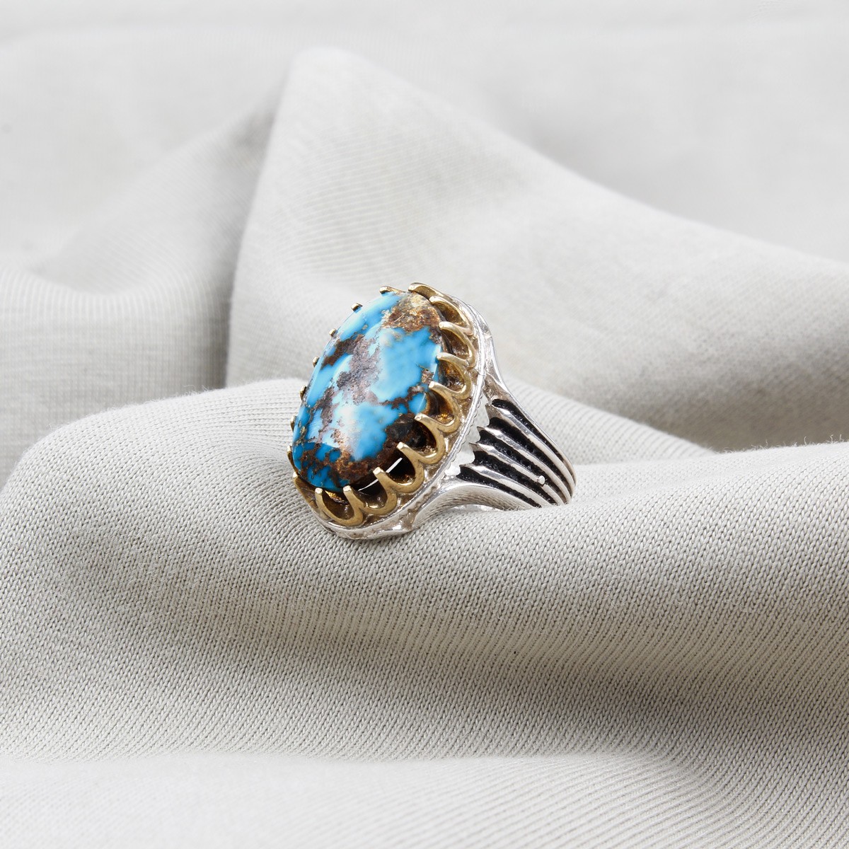 Blue Turquoise Man Ring | Silver Oval Ring 1