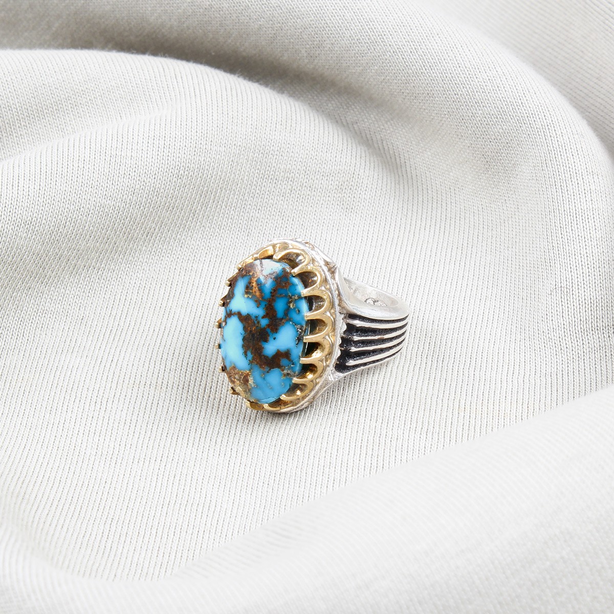 Blue Turquoise Man Ring | Silver Oval Ring 2