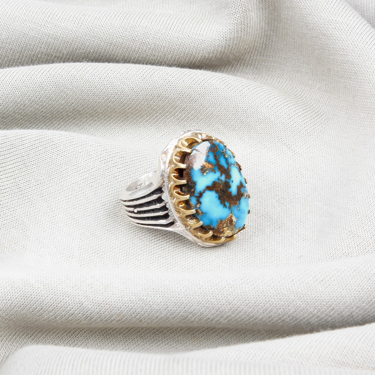 Blue Turquoise Man Ring | Silver Oval Ring 3