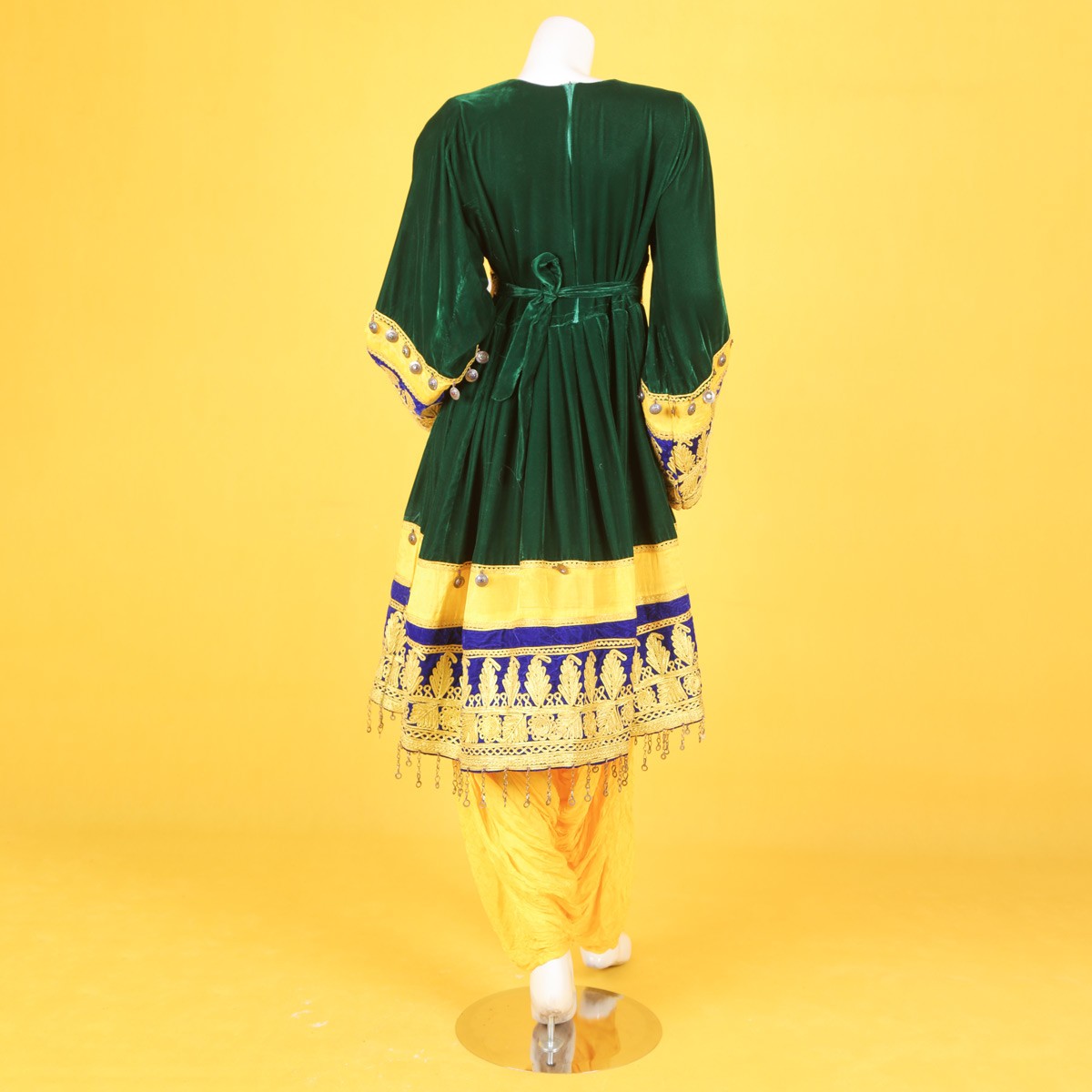 Green Pleated 3-Piece Kuchi Gand e Afghani Traditional Dress 4