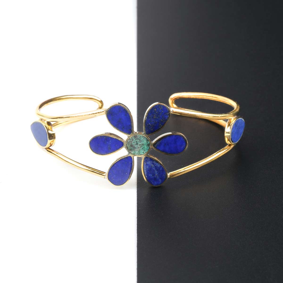 Lapis Stone Cuff Bracelet | Floral Cuff Bracelet 1