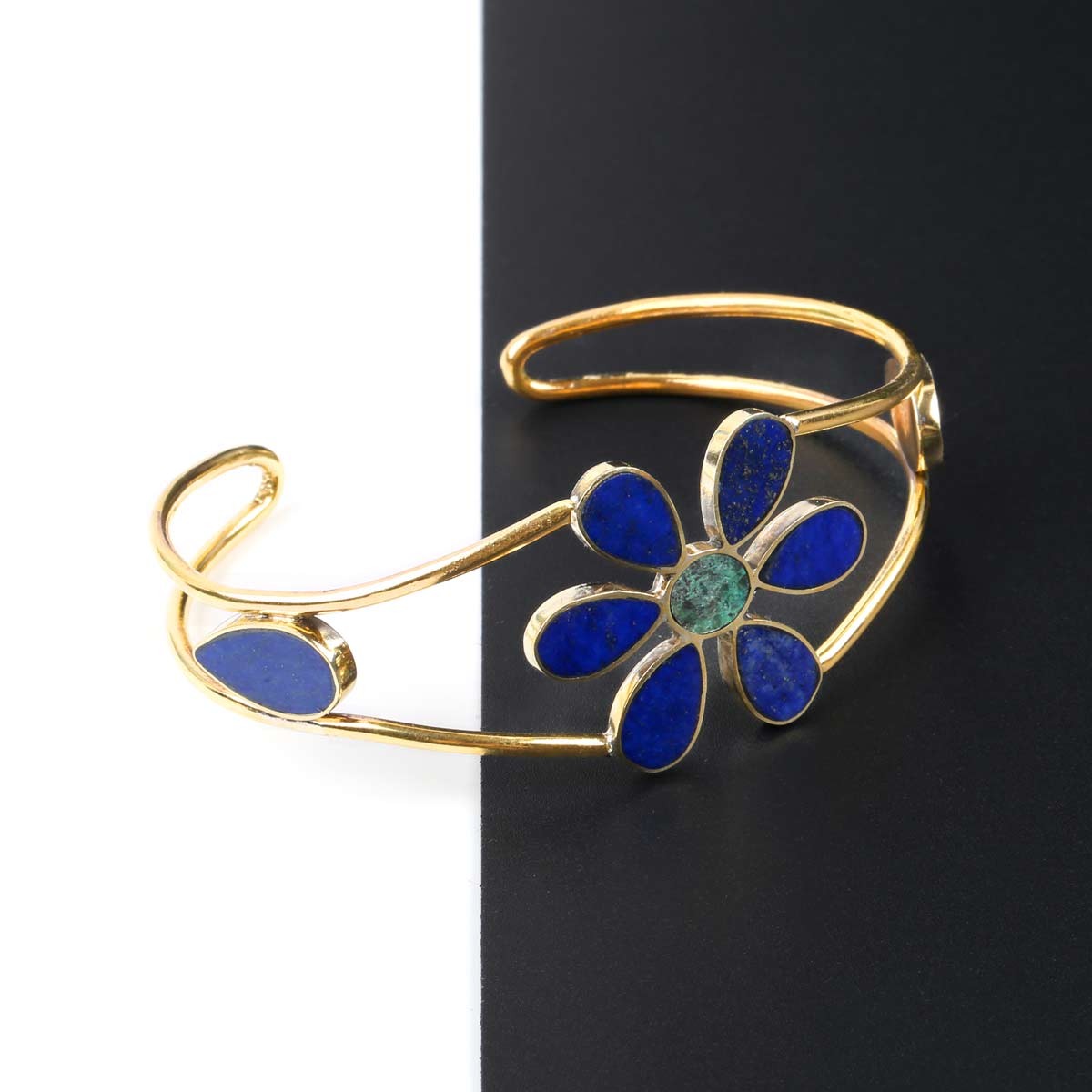 Lapis Stone Cuff Bracelet | Floral Cuff Bracelet 2