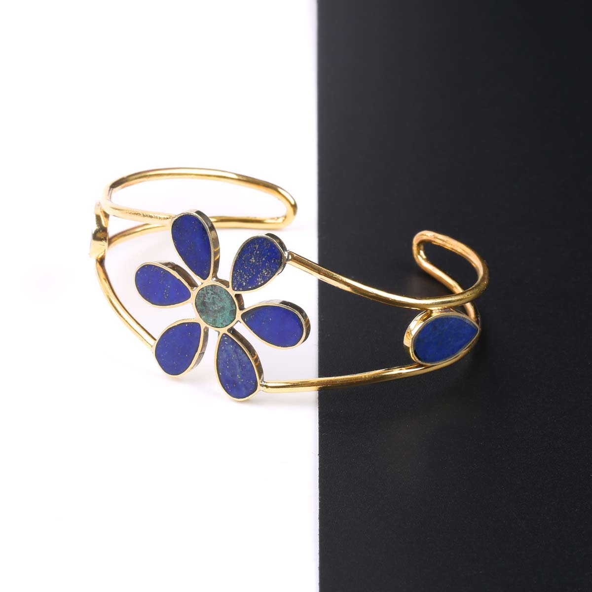 Lapis Stone Cuff Bracelet | Floral Cuff Bracelet 3
