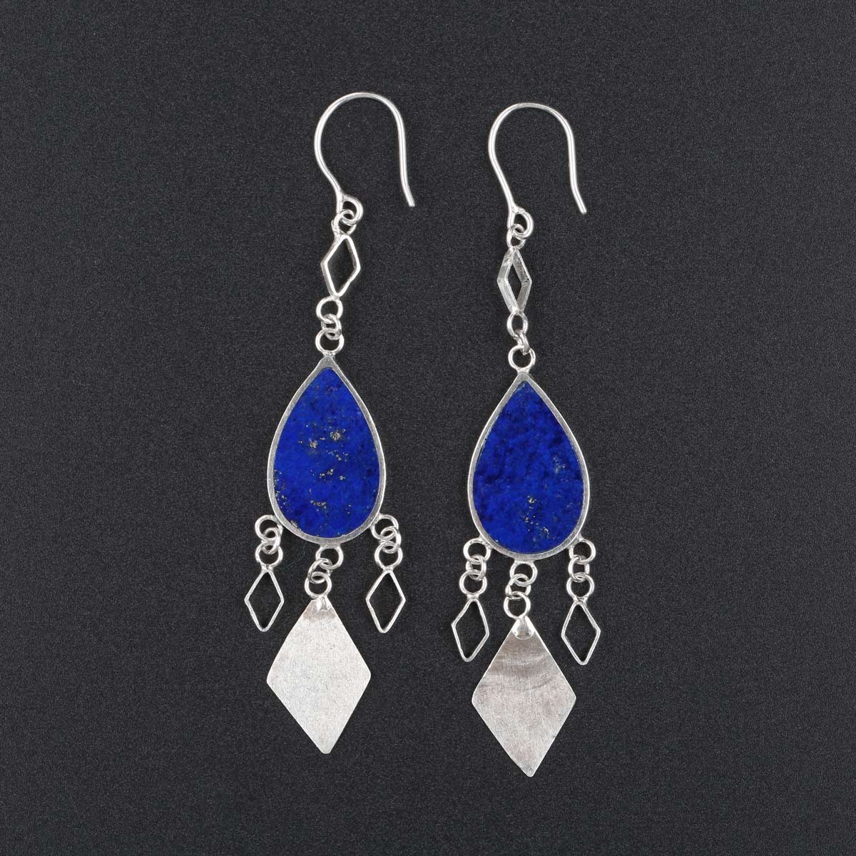 Lapis Stone Cluster Earrings | Silver Hook Earrings 3