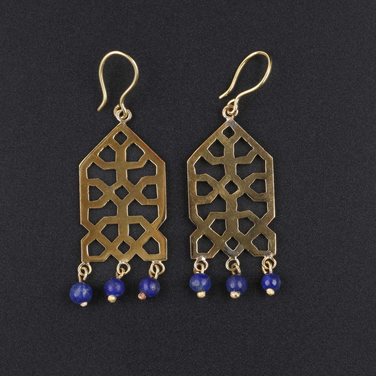 Lapis Hook Earrings | Bronze Dangle Earrings 3