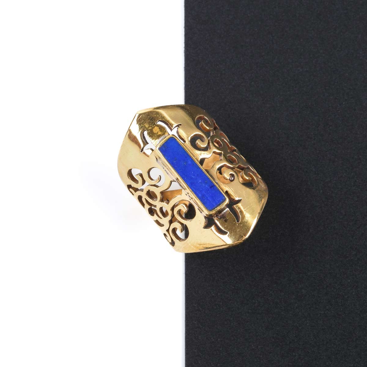 Lapis Stone Ring | Bronze Engraved Ring 1