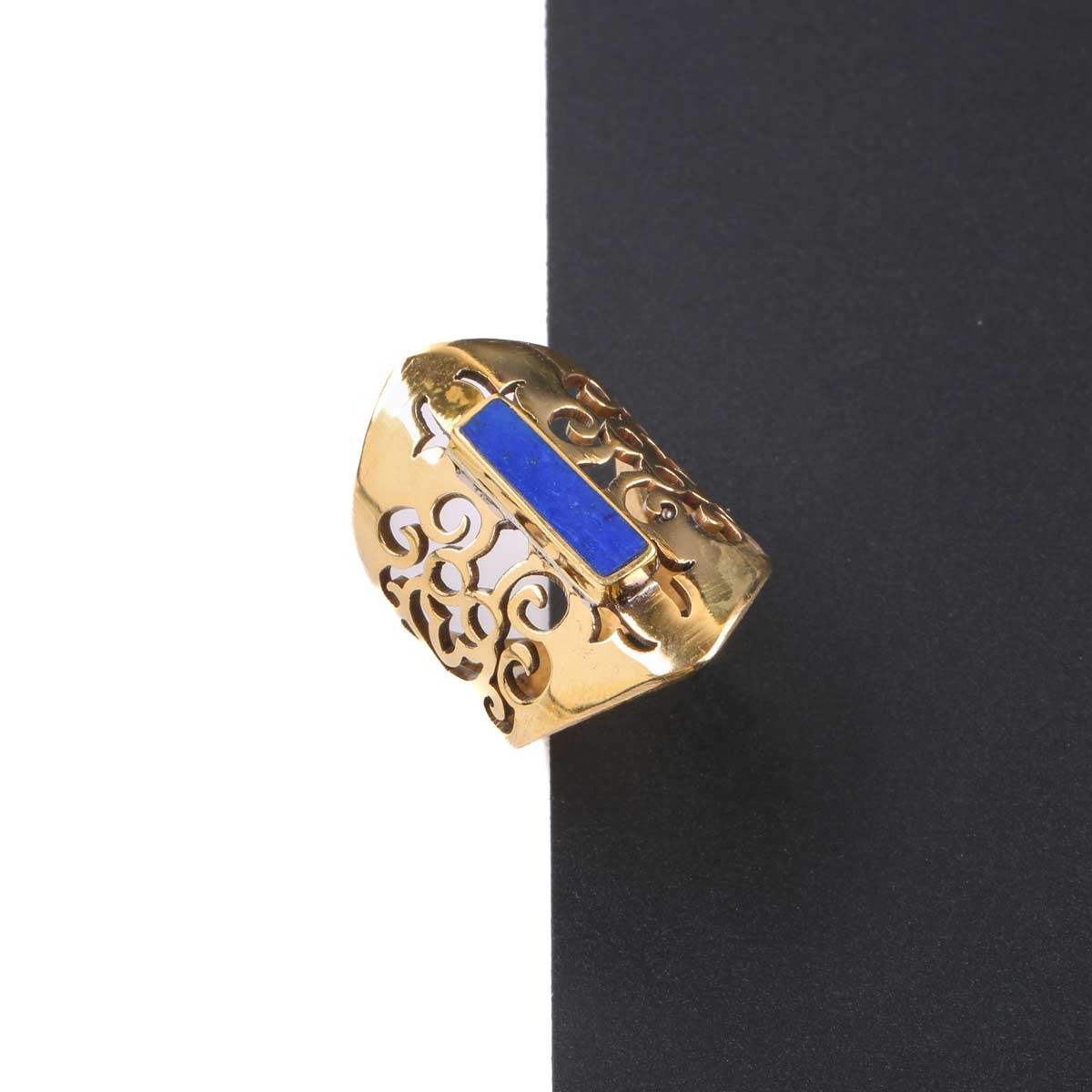 Lapis Stone Ring | Bronze Engraved Ring 3