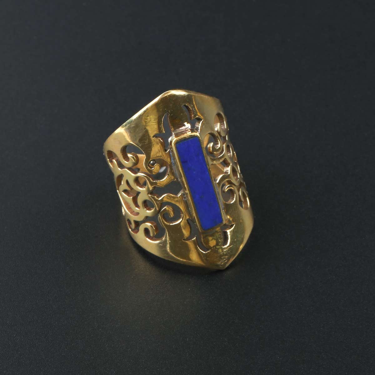 Lapis Stone Ring | Bronze Engraved Ring 4