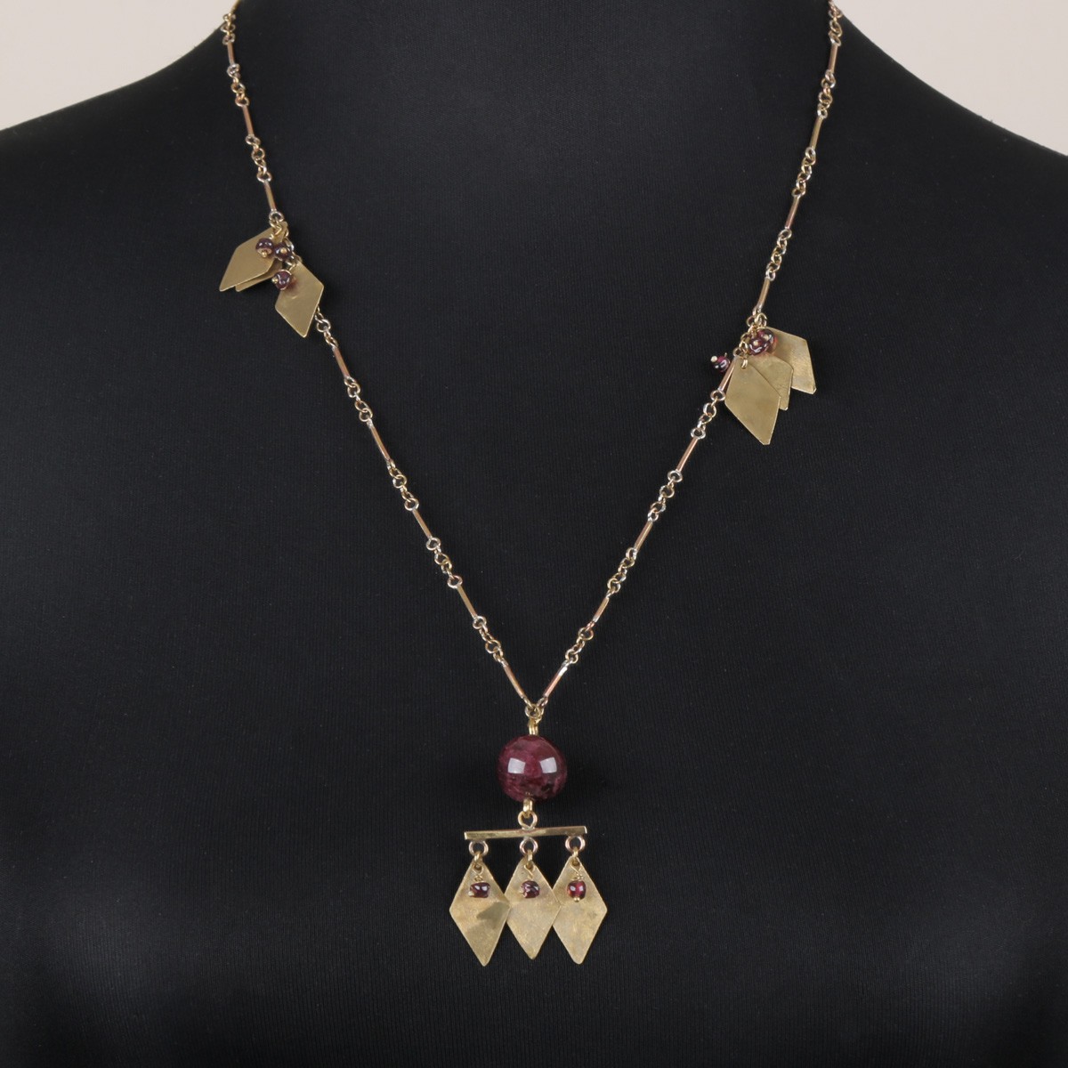 Garnet Stone Jewelry Set | Gold-Plated Charm Necklace & Earrings 2