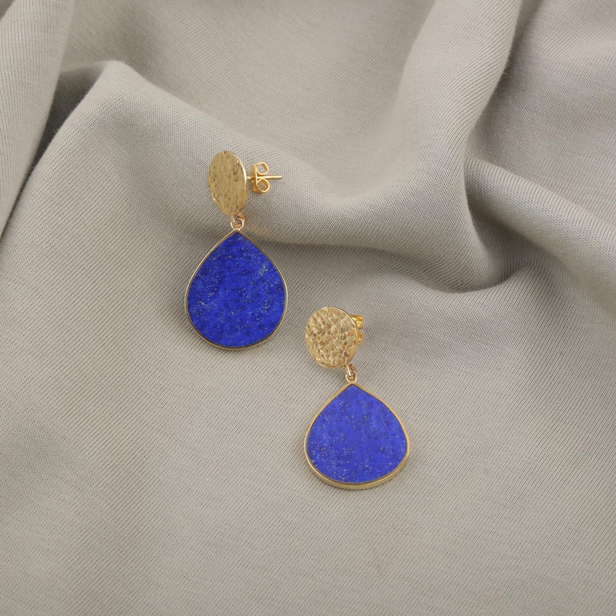 Lapis Lazuli Teardrop Studs | Gold-Plated Dangle Stud Earrings 1