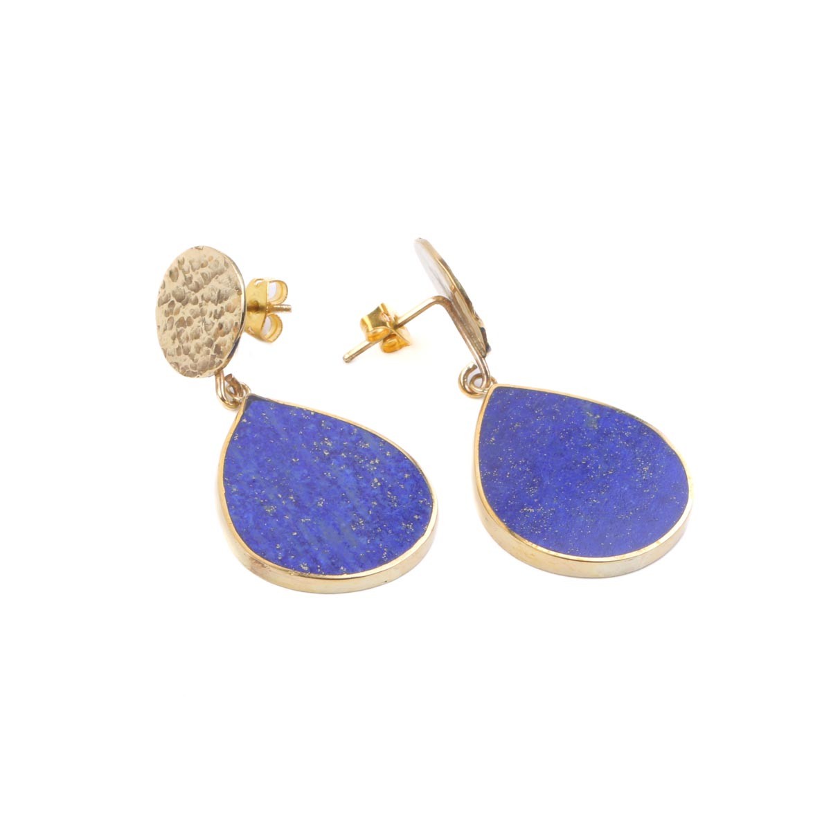 Lapis Lazuli Teardrop Studs | Gold-Plated Dangle Stud Earrings 3
