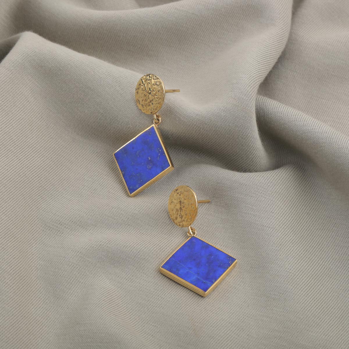 Lapis Lazuli Marquise Stud Earrings | Gold-Plated Dangle Studs 1