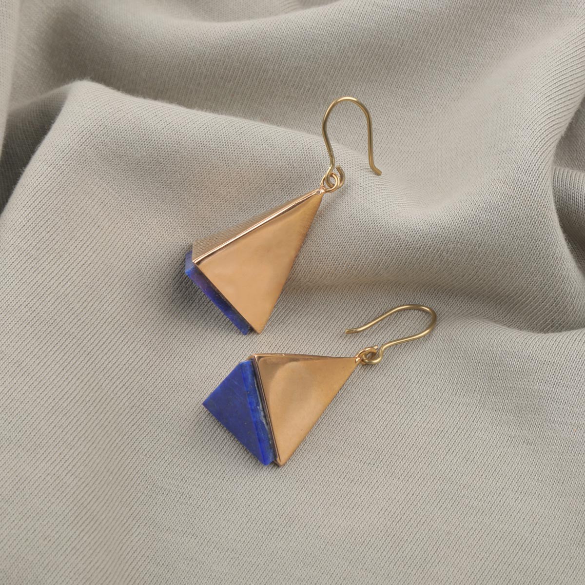 Lapis Lazuli Wire-Hook Earrings | Gold-Plated Triangle Earrings 1