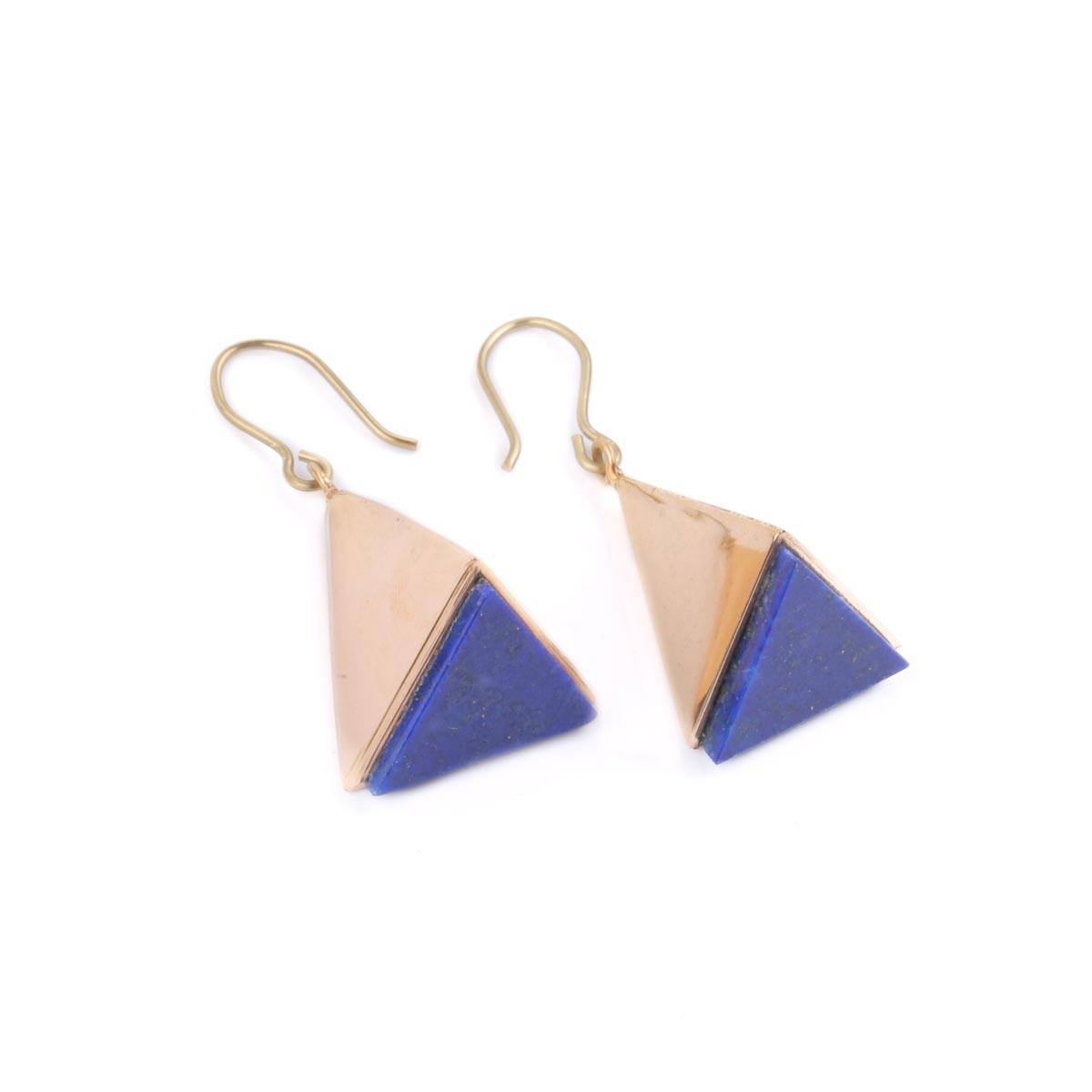 Lapis Lazuli Wire-Hook Earrings | Gold-Plated Triangle Earrings 2