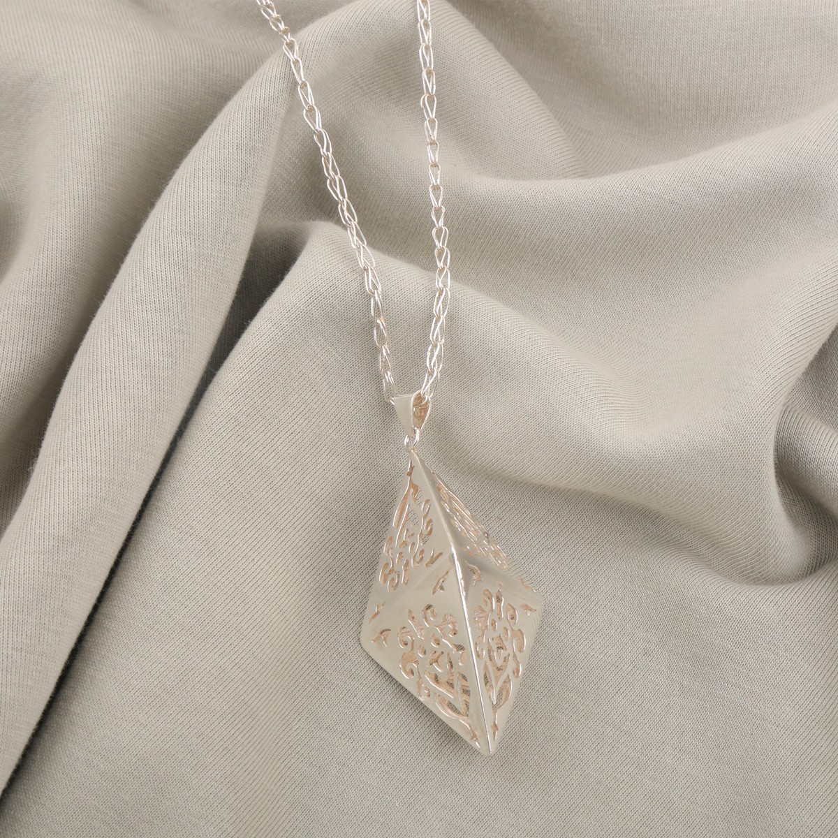 Silver Drop Necklace | Engraved Marquise Pendant 1