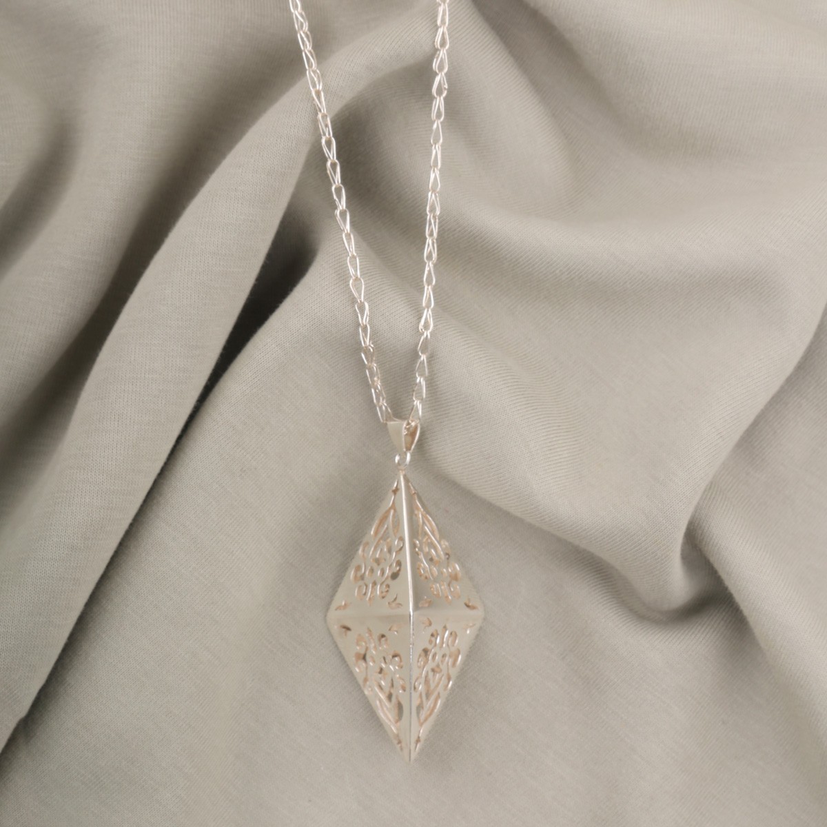 Silver Drop Necklace | Engraved Marquise Pendant 2