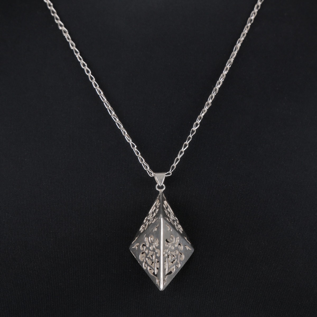 Silver Drop Necklace | Engraved Marquise Pendant 3