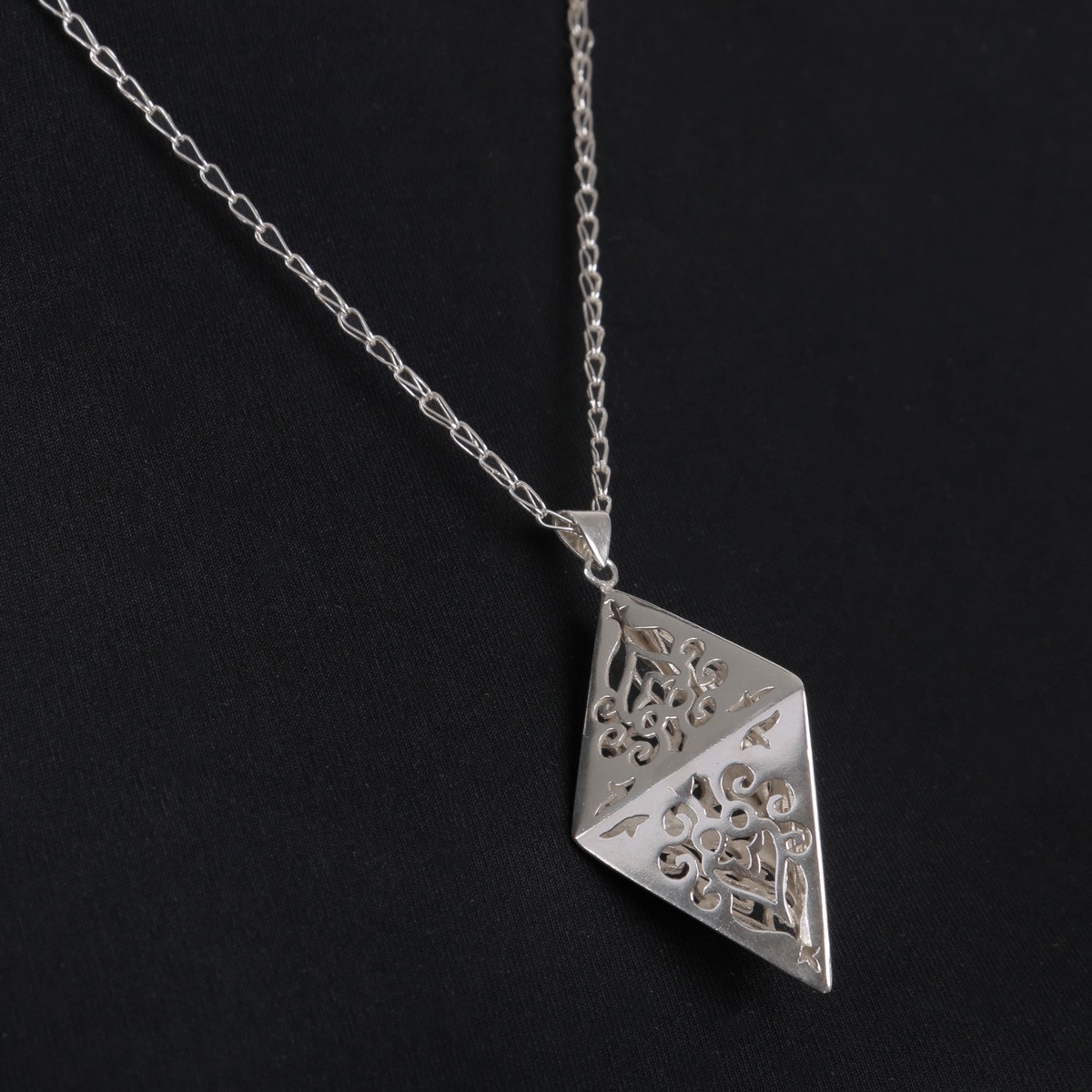 Silver Drop Necklace | Engraved Marquise Pendant 4