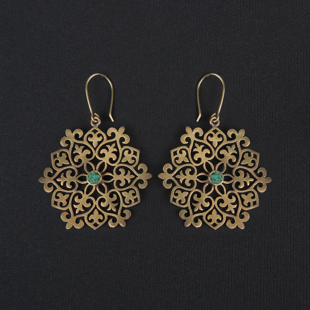 Emerald Gold-Plated Jewelry Set | Flower Carved Pendant & Earrings 6