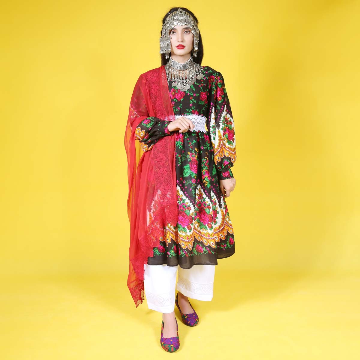 Handmade Afghan Dress with Trousers | Vibrant Floral Design | Traditional Women's Clothing 1