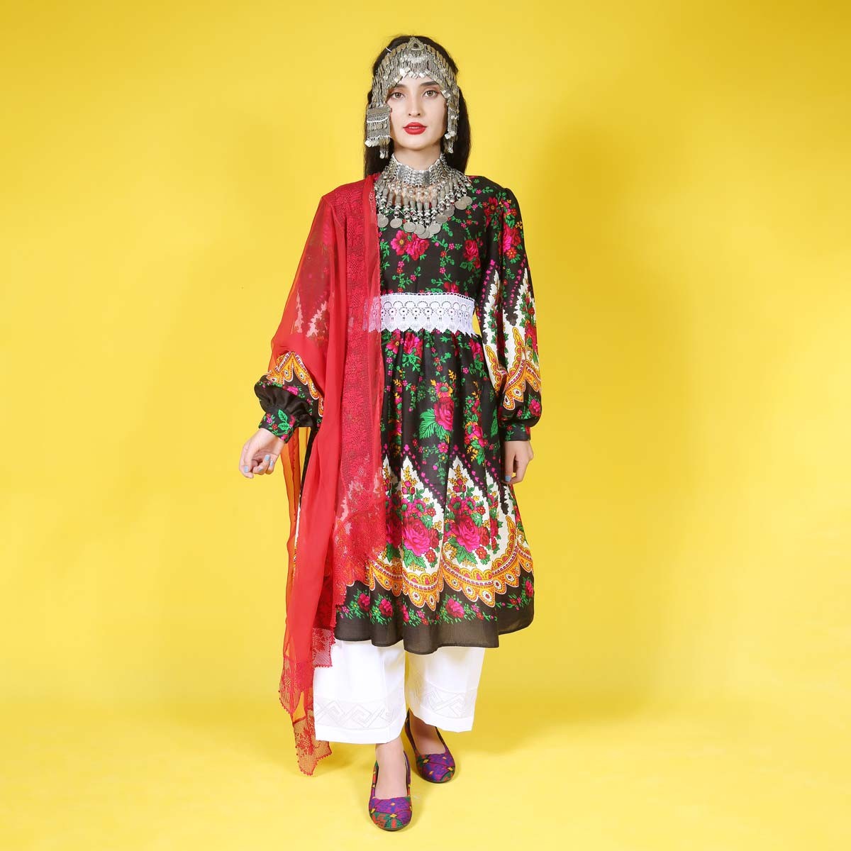Handmade Afghan Dress with Trousers | Vibrant Floral Design | Traditional Women's Clothing 2