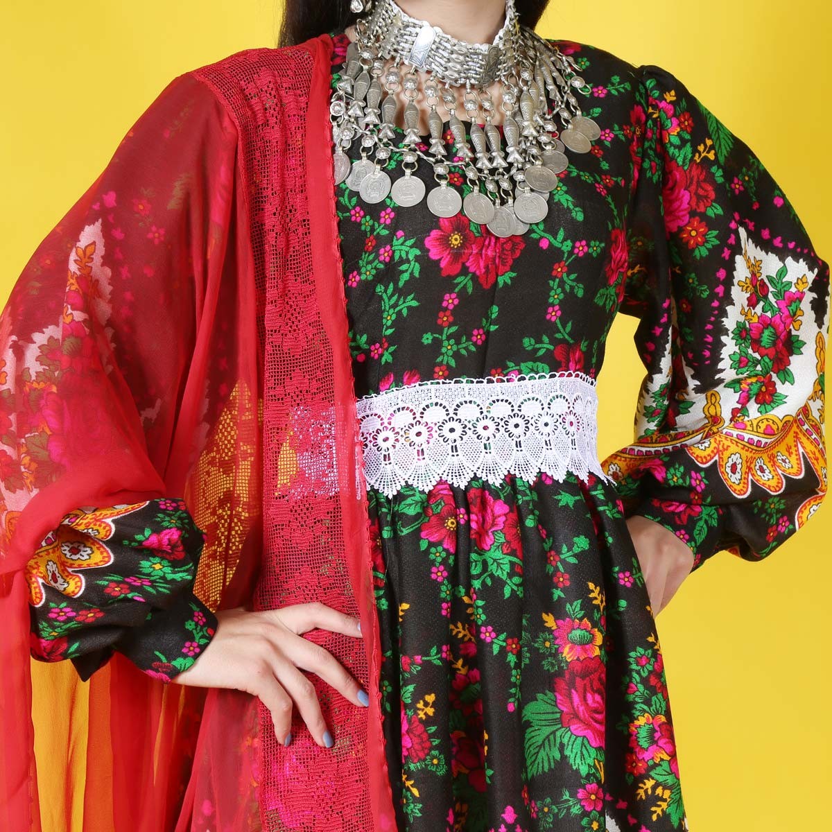 Handmade Afghan Dress with Trousers | Vibrant Floral Design | Traditional Women's Clothing 6
