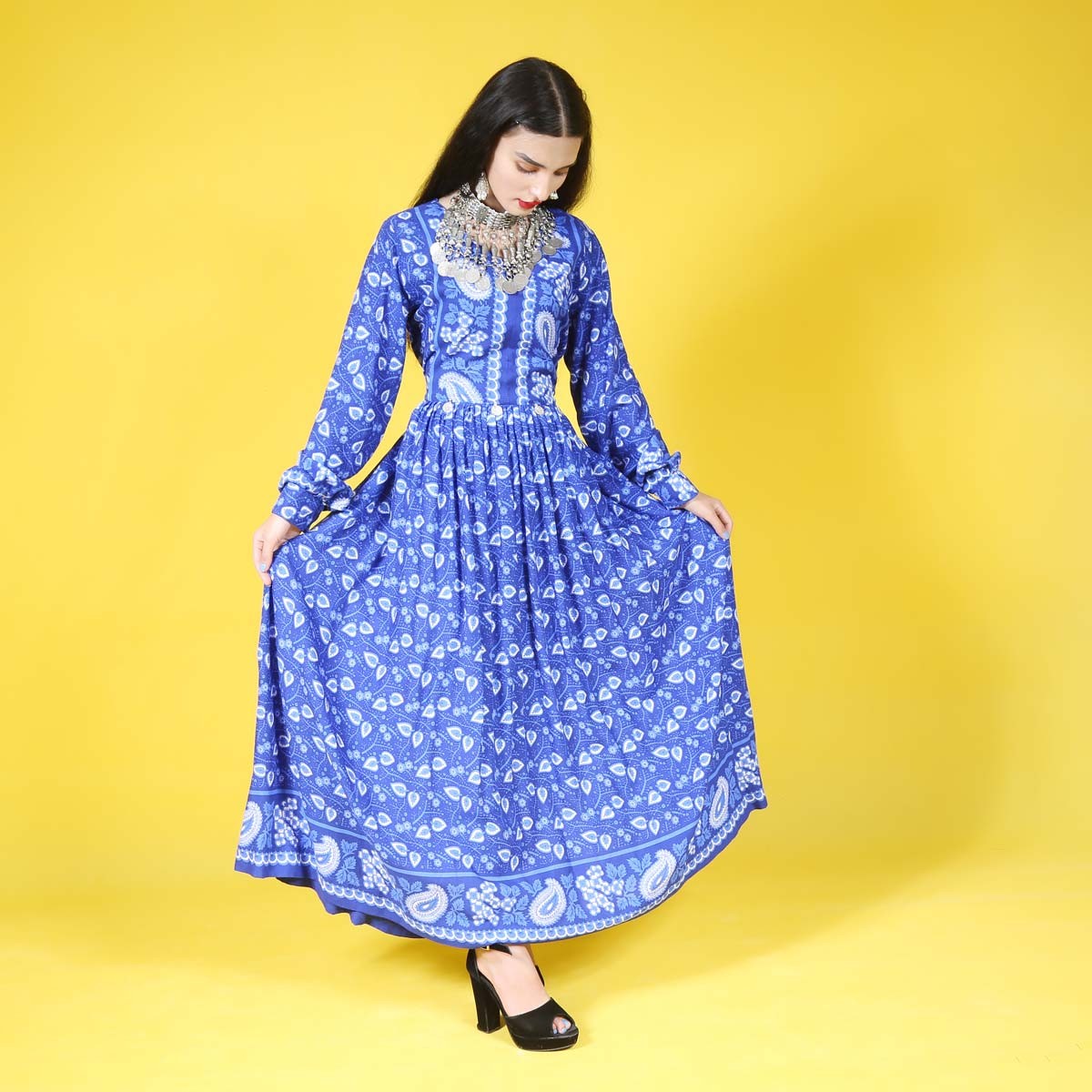 Blue Handmade Afghan Long Dress 1