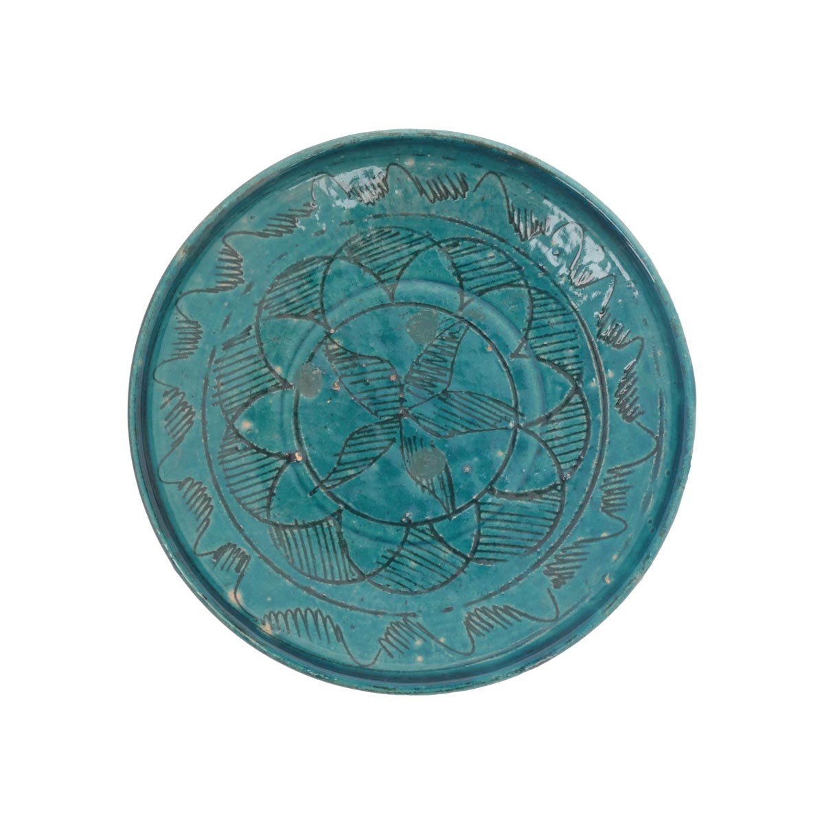 Turquoise Blue Small Ceramic Plate | Handcrafted Footed Floral Paint Plate 1