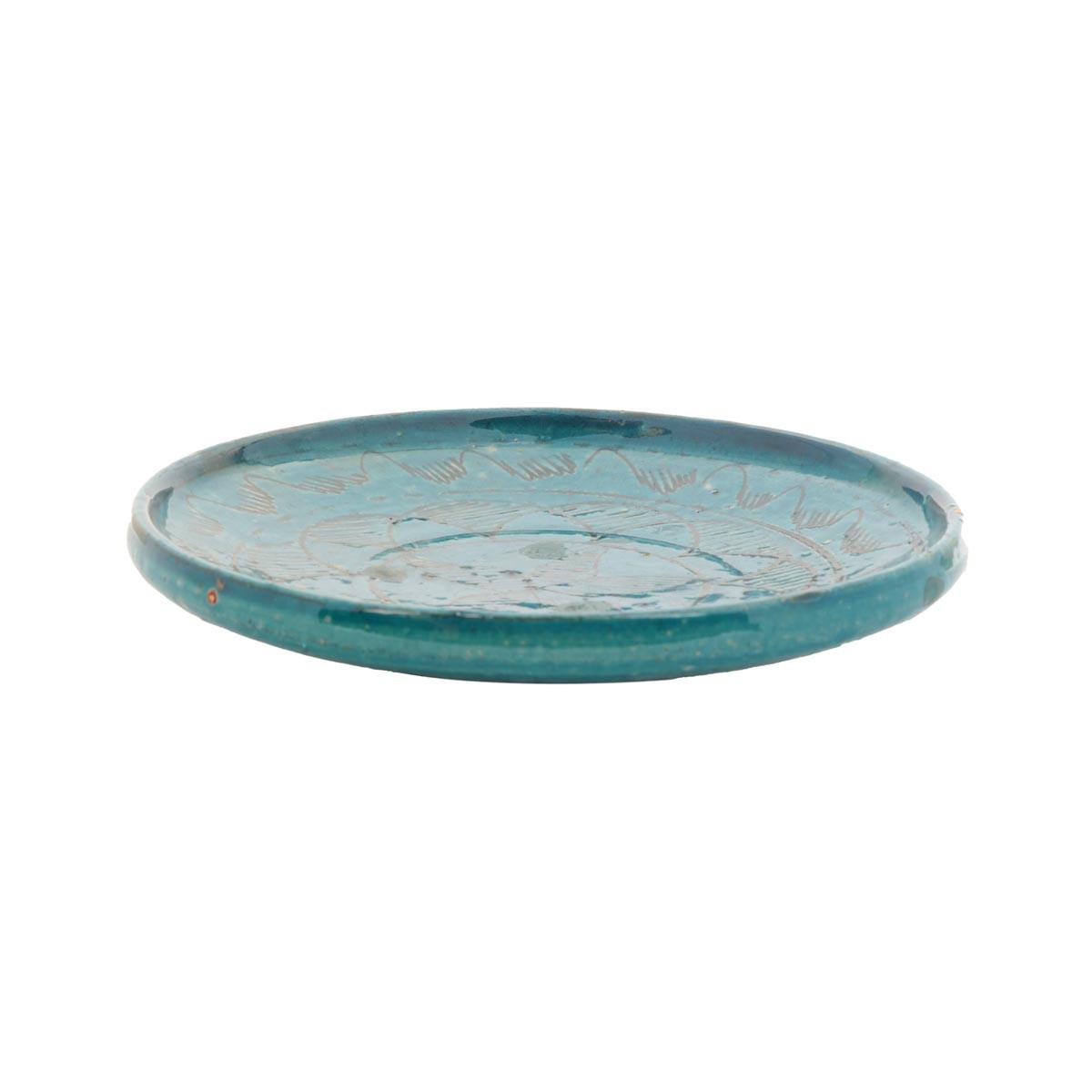 Turquoise Blue Small Ceramic Plate | Handcrafted Footed Floral Paint Plate 2