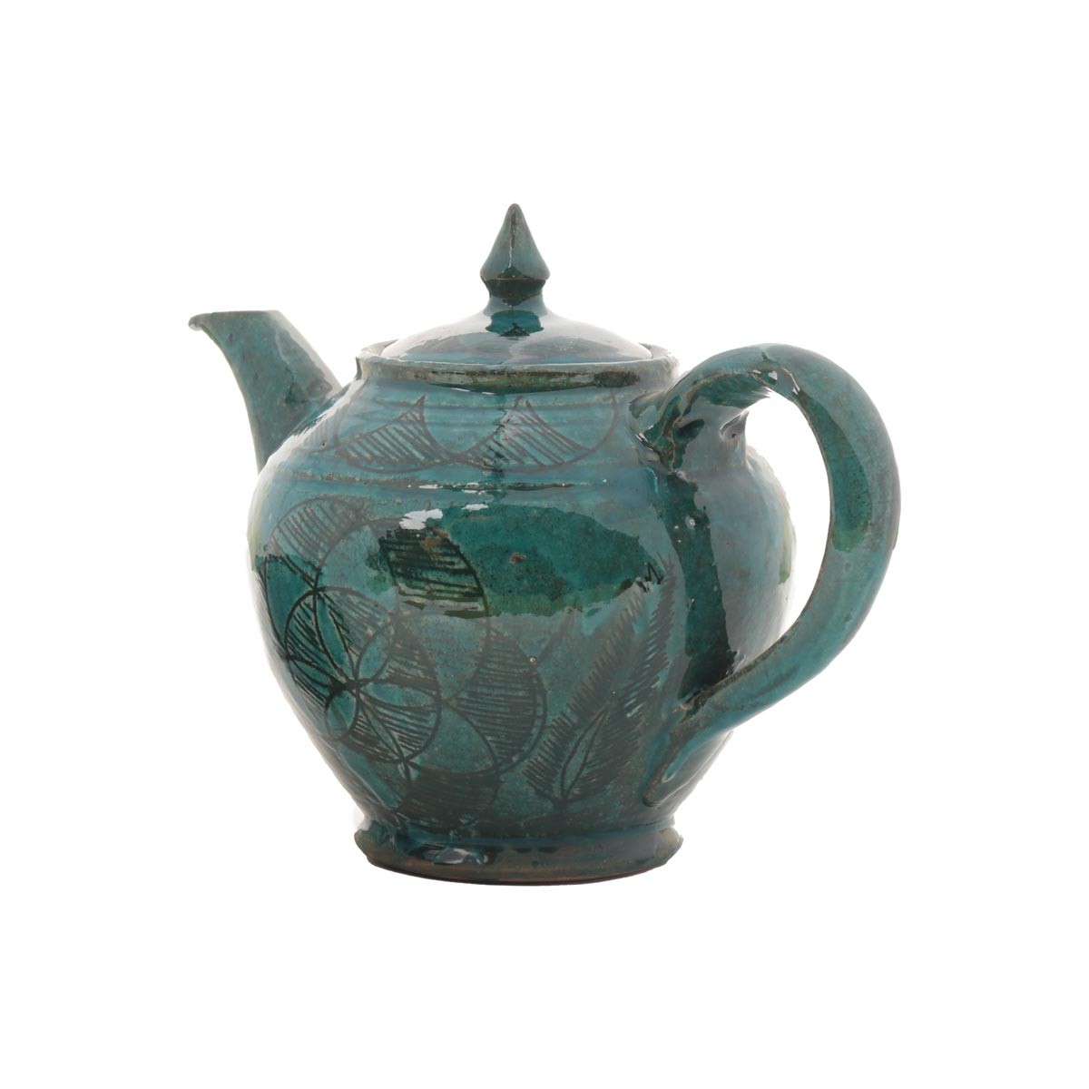Green Ceramic Combo Set of Teapot & Cup | Floral Hand-Painted Rustic Teapot & Cup Set 2