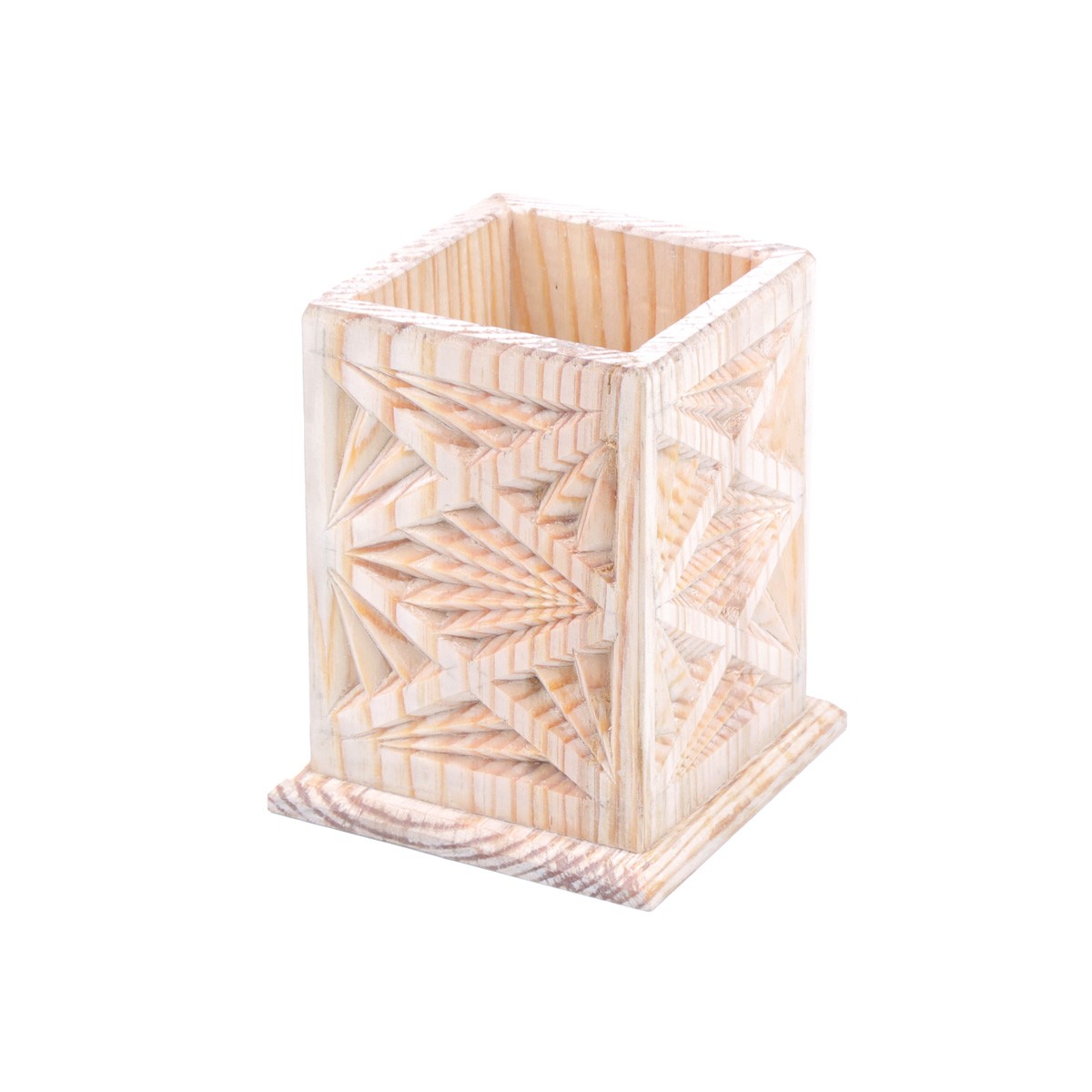 Cedar Wooden Pen Holder | Rectangle Carved Flower Vase 1