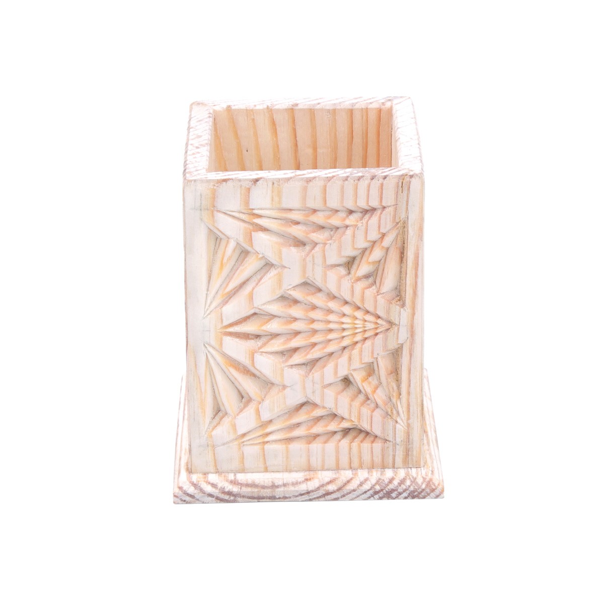 Cedar Wooden Pen Holder | Rectangle Carved Flower Vase 2