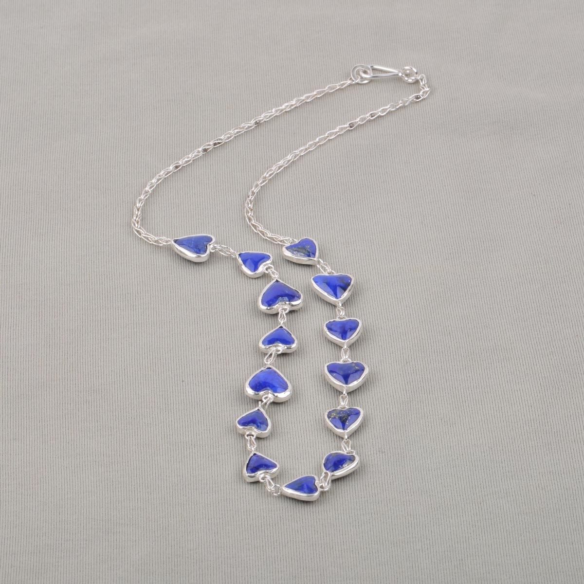 Blue Lapis Stone Chain Necklace| Silver Heart Design Choker Necklace 1