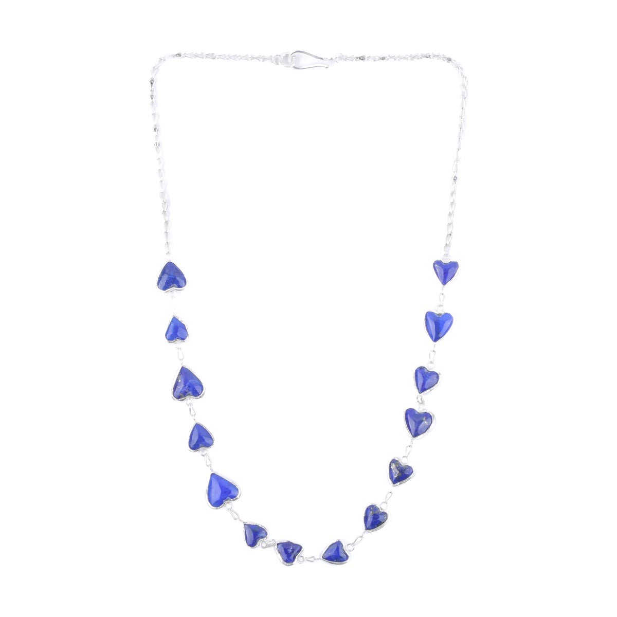 Blue Lapis Stone Chain Necklace| Silver Heart Design Choker Necklace 2