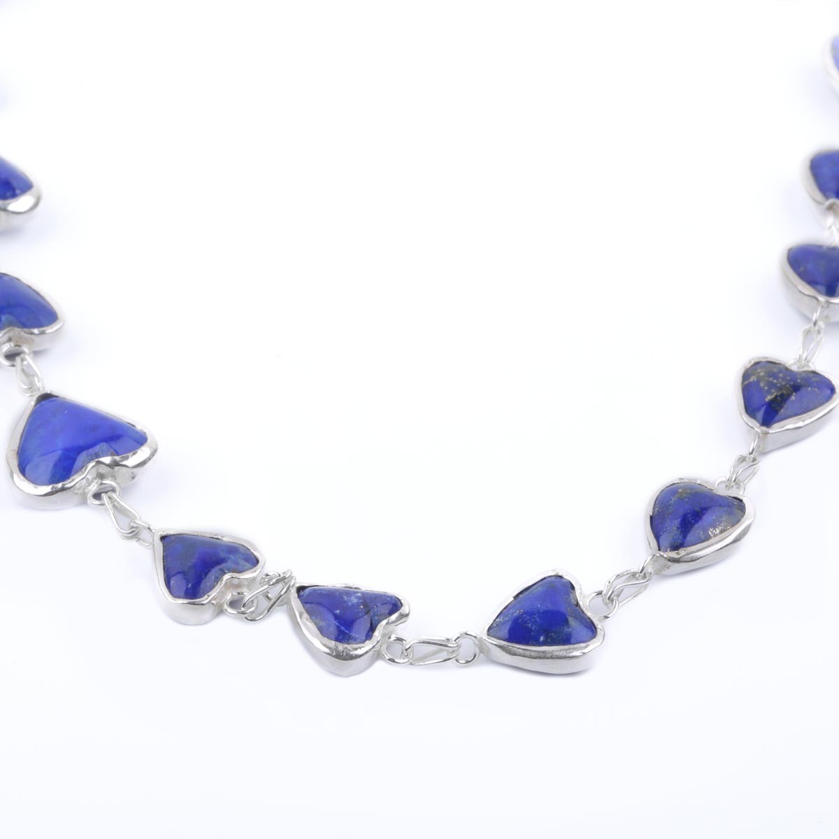 Blue Lapis Stone Chain Necklace| Silver Heart Design Choker Necklace 3