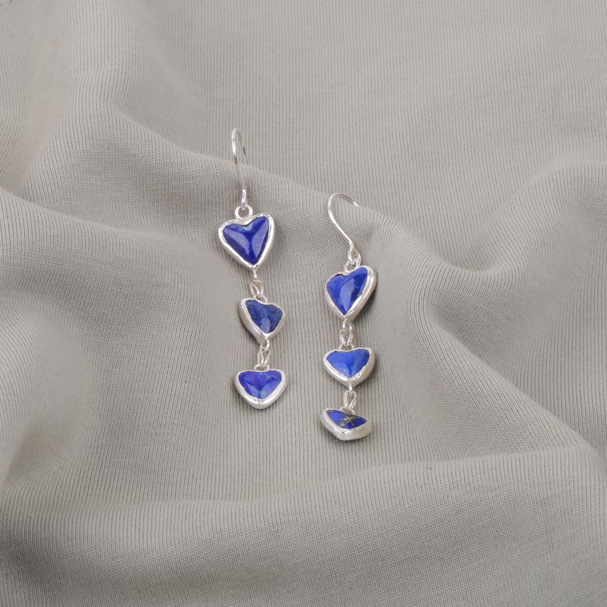 Silver Dangle Earrings| Lapis Heart Design Earrings 1