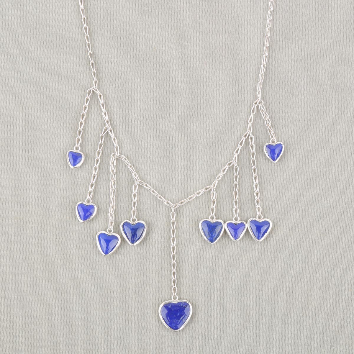 Silver Negligee Necklace| Lapis Heart-Shaped Station Necklace 1