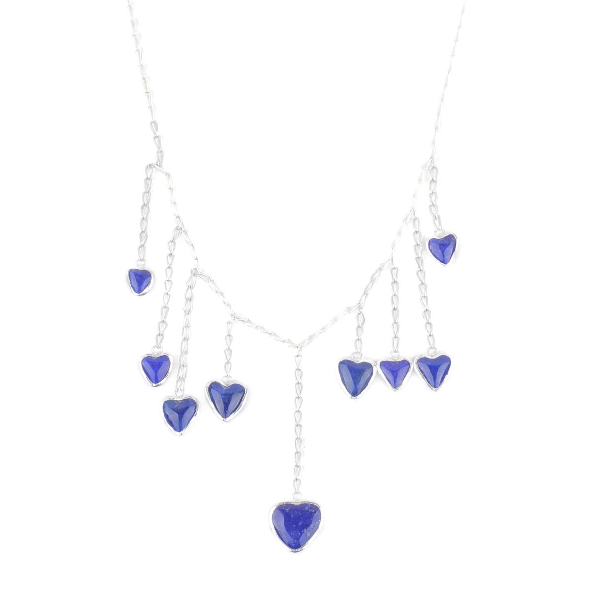 Silver Negligee Necklace| Lapis Heart-Shaped Station Necklace 2