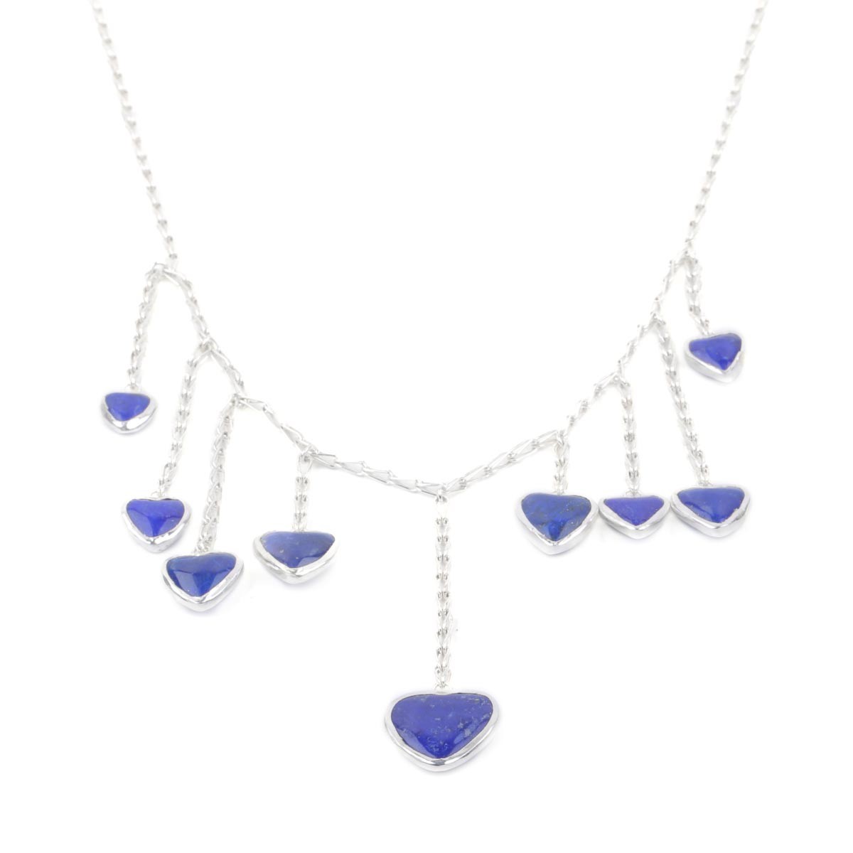 Silver Negligee Necklace| Lapis Heart-Shaped Station Necklace 3