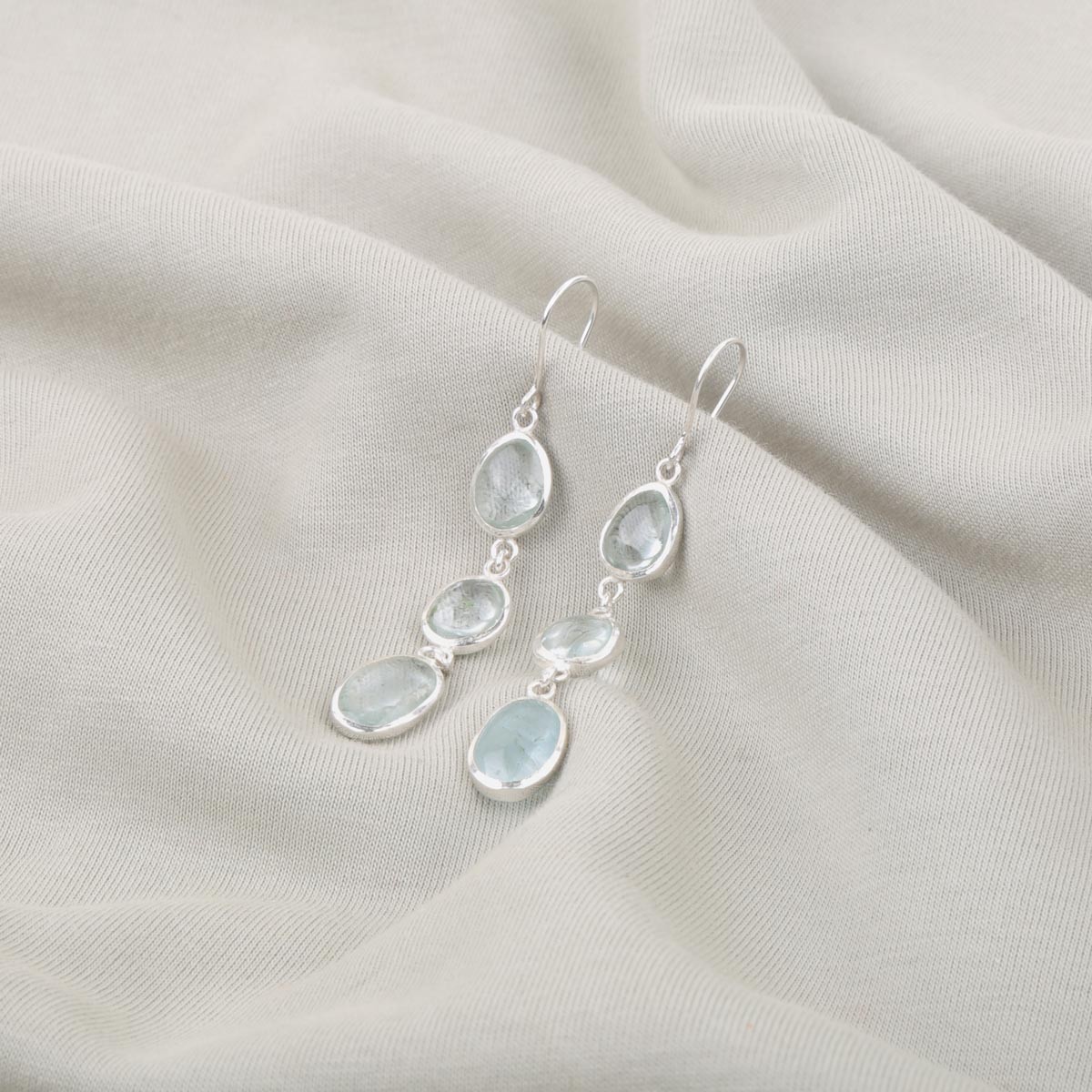 Aquamarine Dangle Earrings| Silver Station Earrings 1