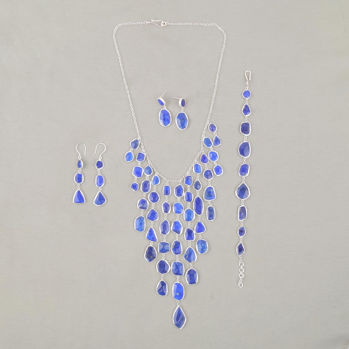 Lapis Chandelier Necklace, Earrings & Bracelet| Silver Jewelry Set 1