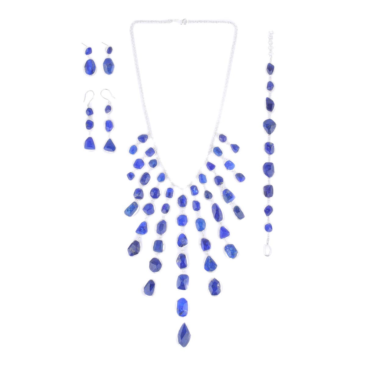 Lapis Chandelier Necklace, Earrings & Bracelet| Silver Jewelry Set 6