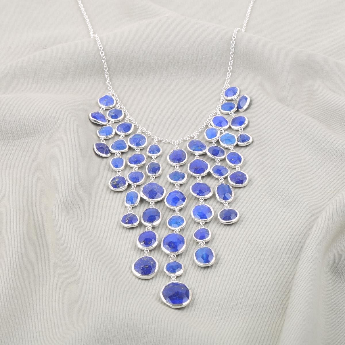 Azure Lapis Chandelier Necklace| Silver Handcrafted Necklace 1