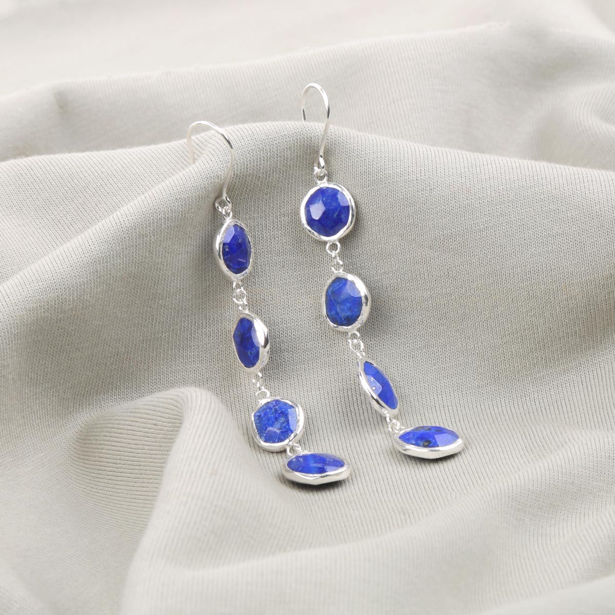 Lapis Shoulder Duster Earrings| Silver Dangle Earrings 1