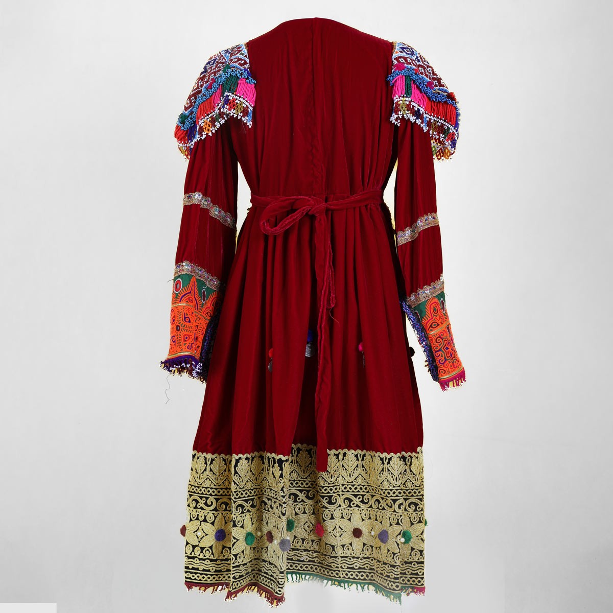 Velvet Gande Afghani | Red Bell Sleeves Embroidered Frock 3