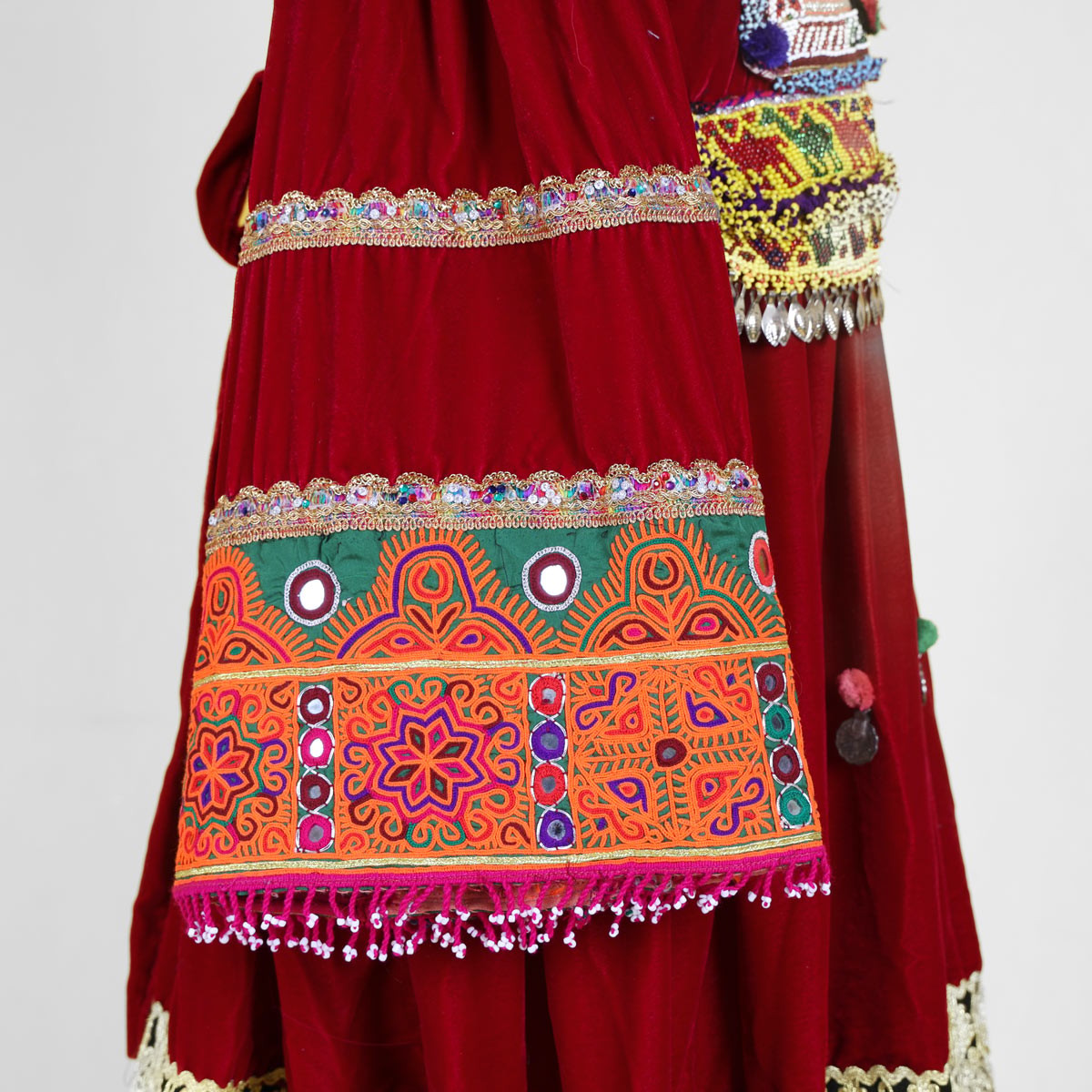 Velvet Gande Afghani | Red Bell Sleeves Embroidered Frock 5