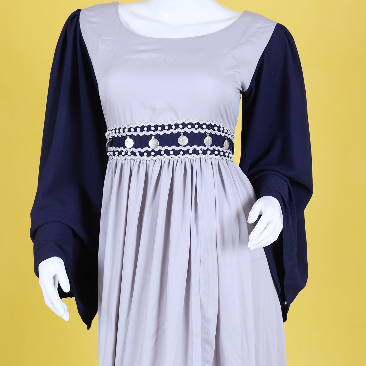 Light Blue Pleated Gown | Trumpet Sleeves Fancy Slit Maxi 2